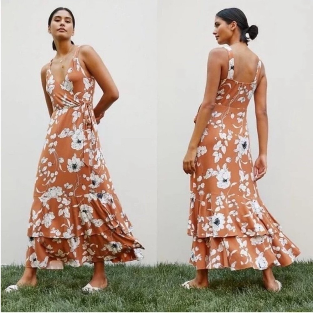 Anthropologie Ruffled Floral Faux Wrap Midi Dress Size Small
